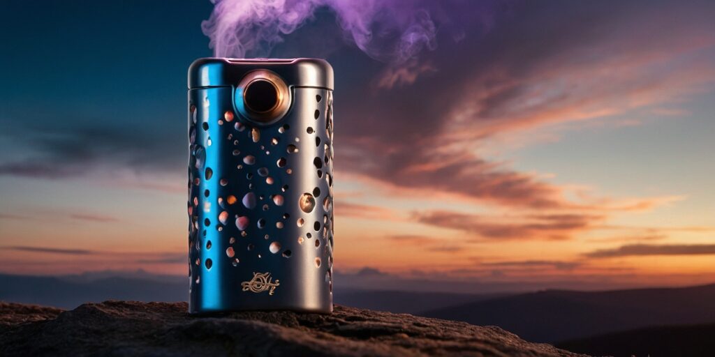 Un vaporisateur sans nicotine avec de la vapeur colorée