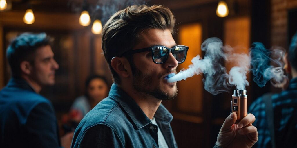 Un groupe de vapoteurs souriants lors d'un événement de vapotage