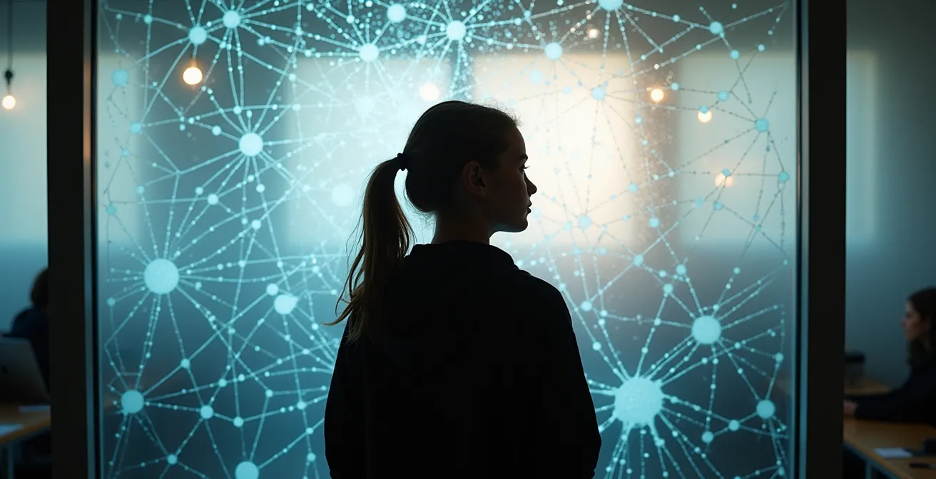 Représentation symbolique du développement neuronal d'un cerveau adolescent avec des connexions lumineuses