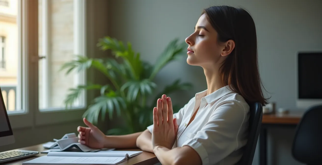 Pratique de cohérence cardiaque au bureau pendant une pause