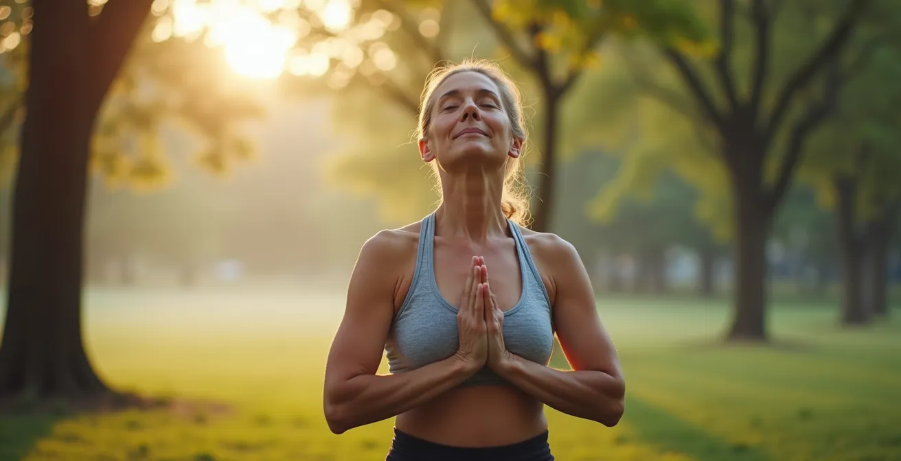 Personne pratiquant des exercices de respiration avant une séance de sport