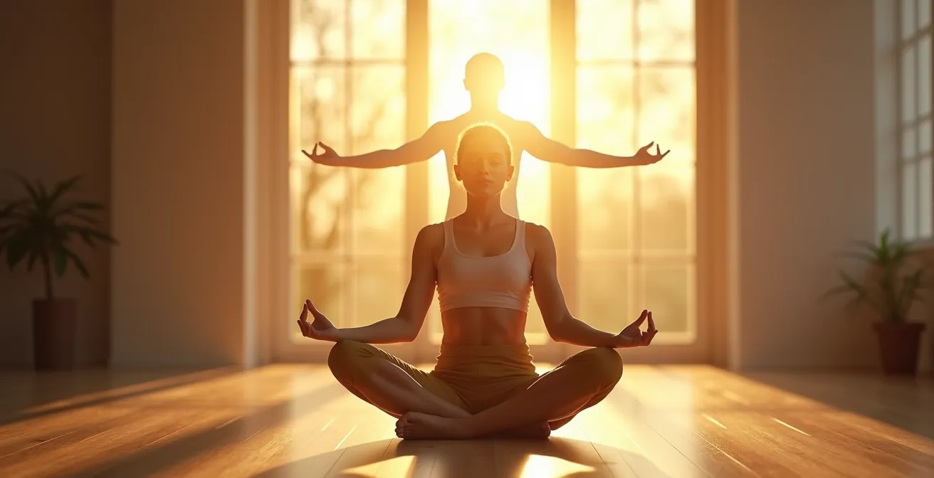 Personne en méditation visualisant sa version future libre et épanouie sans tabac