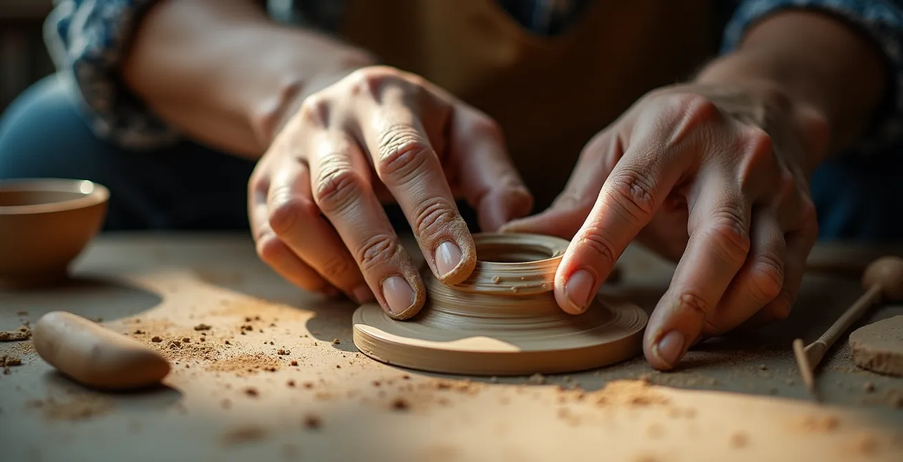 Personne pratiquant une activité créative le soir dans un atelier lumineux