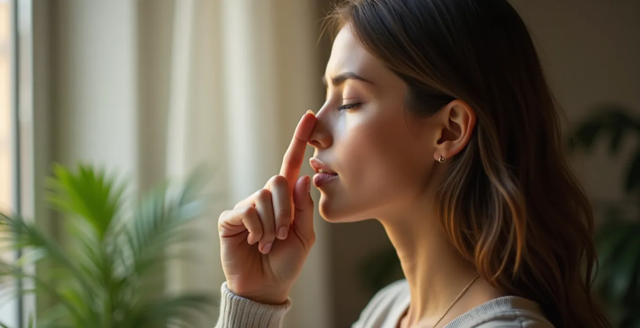 Personne effectuant le test BOLT de tolérance au CO2 avec chronomètre